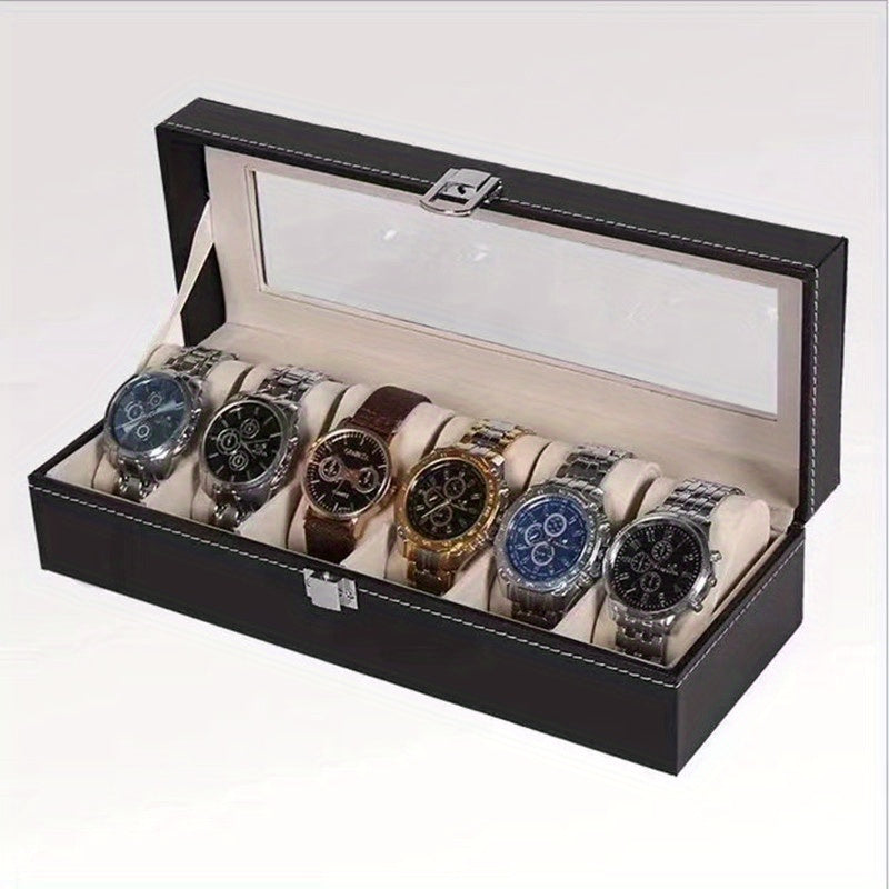 Elegant Black PU Leather Hand Jewelry Watch Storage Box with Dustproof Transparent 6/10 Slots, Equipped with Lock - Perfect Gift Choice