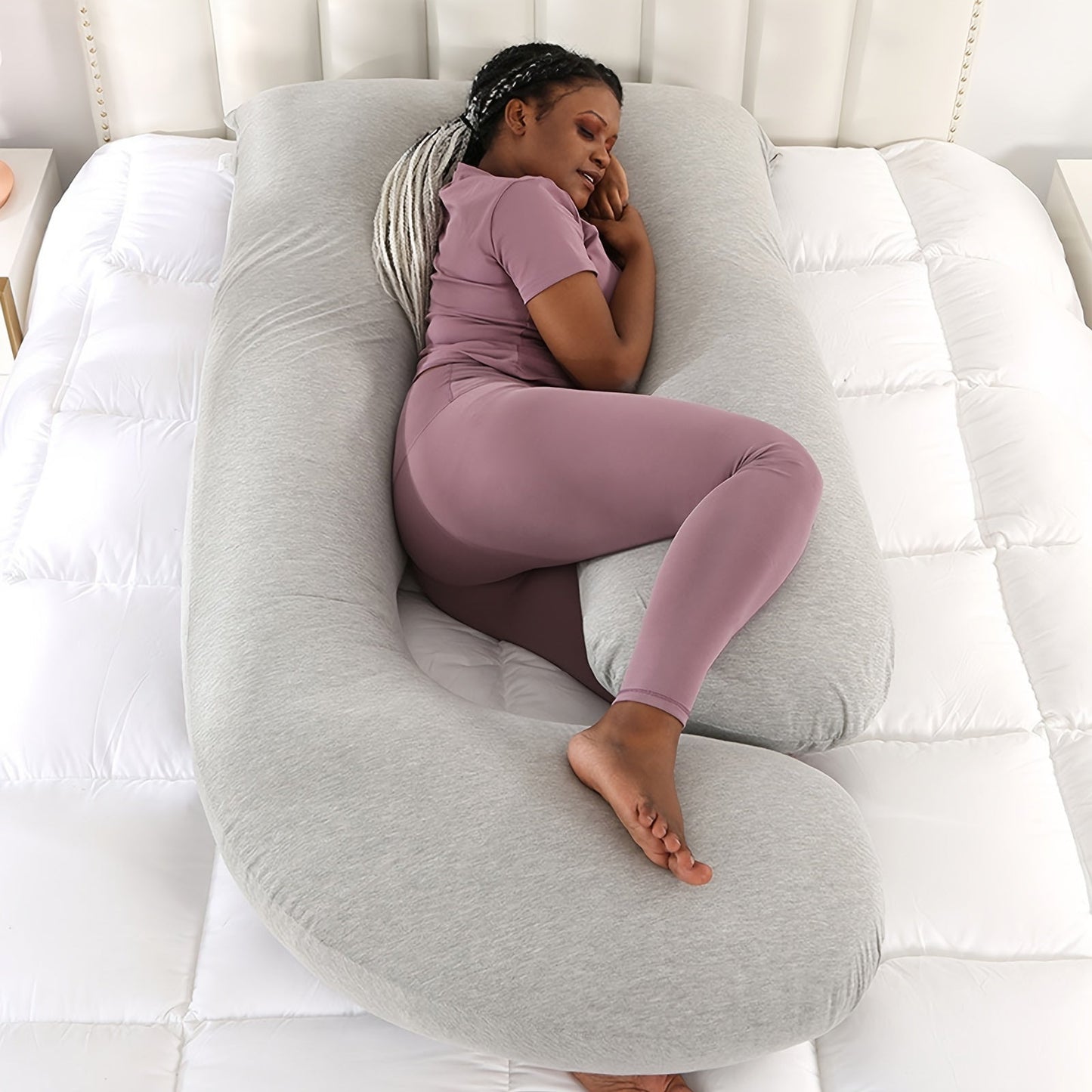 Pregnancy Pillow with Removable Cover, Full Body Maternity Support Pillow, Nursing and Napping Cushion for Pregnant Women, Polyester Fiber Fill - Ideal for Side Sleeping and Back Support