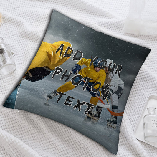 Adorn Your Home with a Personalized Ice Hockey Photo Pillow Cover 45.72x45.72 cm - Mixed Color, Soft and Cozy for Sports Fans, Perfect for Gifting on Special Occasions - Single-Sided Print, Insert Not Included