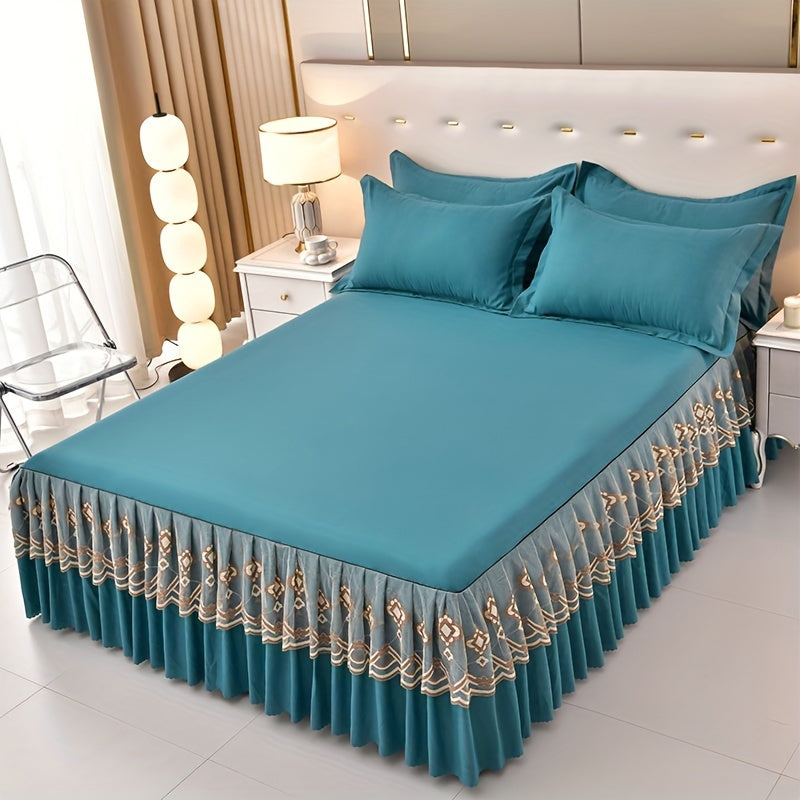 Luxury 3pcs Tassel Lace Bed Skirt Set - Soft, Breathable, Non-Slip, Allergy-Friendly, Machine Washable - Ideal for Bedroom, Guest Room, Hotel Decor.