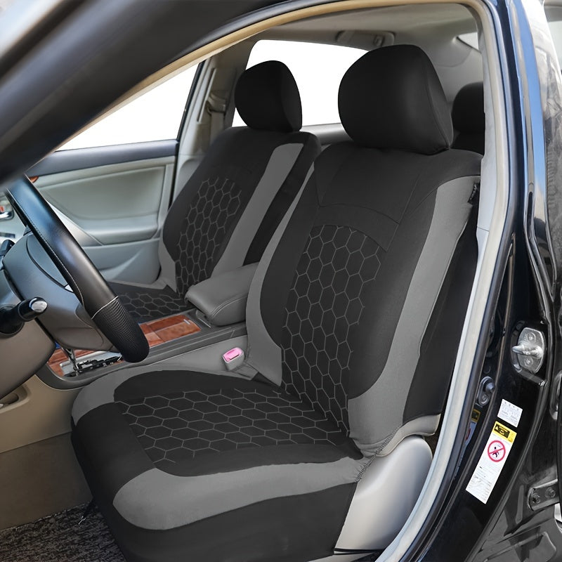 Honeycomb embroidered polyester car seat covers with soccer pattern, suitable for most vehicles.