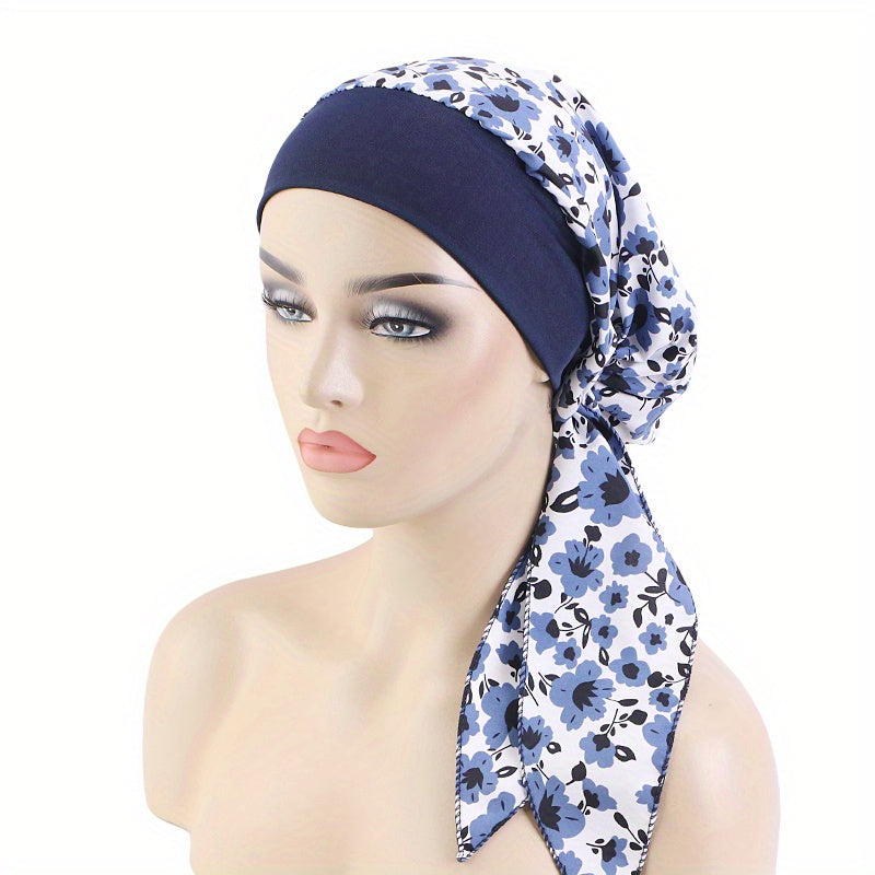 Paisley Print Turban Cap with Lace-Up Detail for Chemo Patients