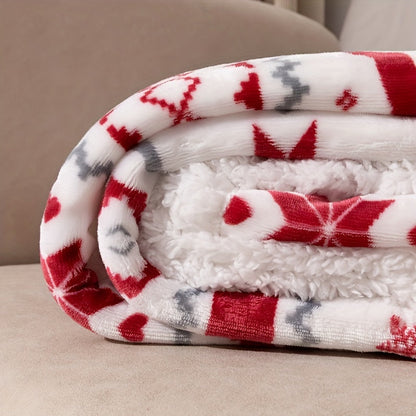 Christmas Sherpa Blanket perfect for boys and girls, featuring a festive holiday design with reindeer and snowflakes. Made from soft plush fleece, this warm winter cabin throw blanket is ideal for cozying up during the colder months.