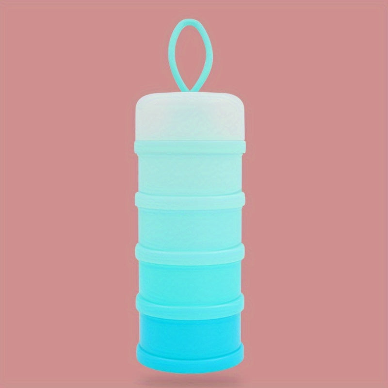 Portable formula dispenser for baby milk powder, convenient for on-the-go use. This stackable container is perfect for travel and is designed to prevent spills. It is also BPA free, ensuring safe storage for your baby's snacks.