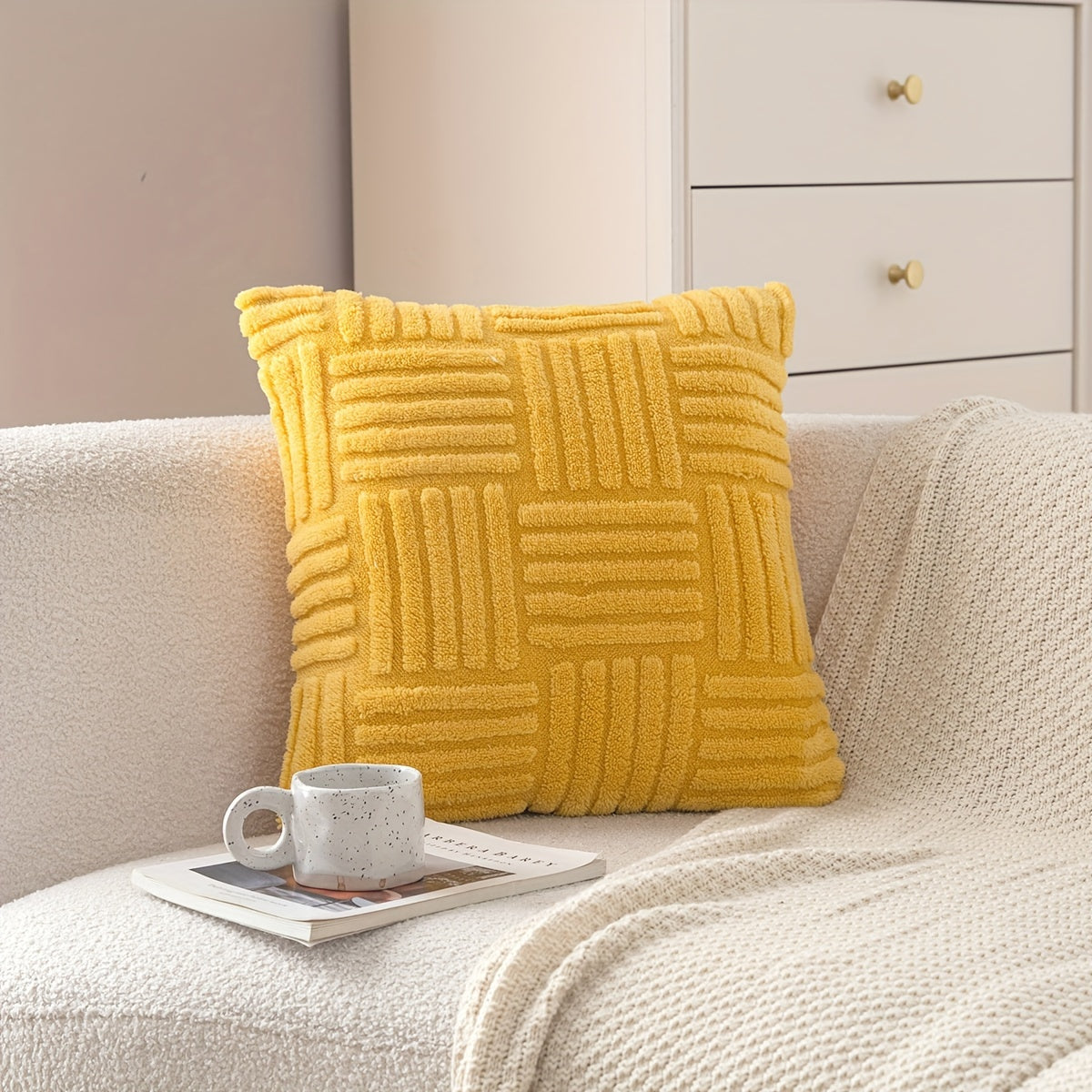 1 piece Boho Home Decor Throw Pillow Cover, Soft Plush Stripe Farmhouse Cushion Cover in 45.72cm*45.72cm and 30.48cm*50.8cm sizes. Cozy Modern Pillowcase for Sofa Couch Bed Room Decor, No Pillow Insert.