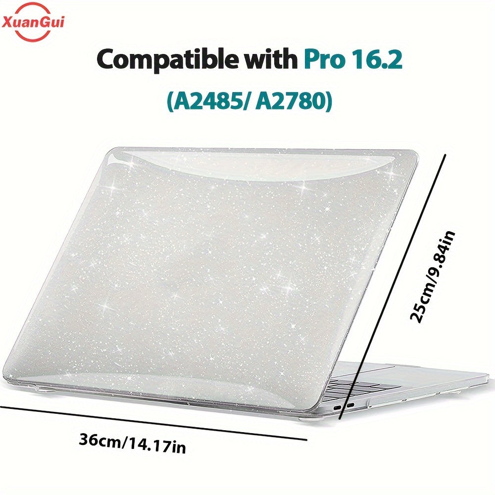 Glitter star protective case for various MacBook models, waterproof hard shell with non-slip foot pad, scratch and dust resistant.