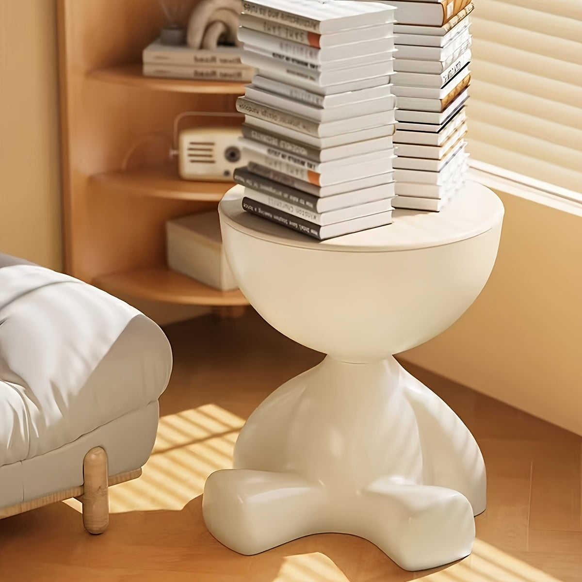 Modern bear-shaped plastic nightstand in white, easy assembly for living room and bedroom storage.