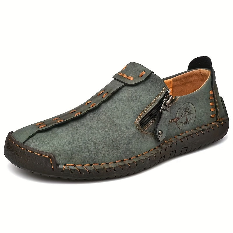 Comfy slip-on business shoes for plus size men with side zipper, non-slip rubber sole, and durability. Ideal for middle-aged men.