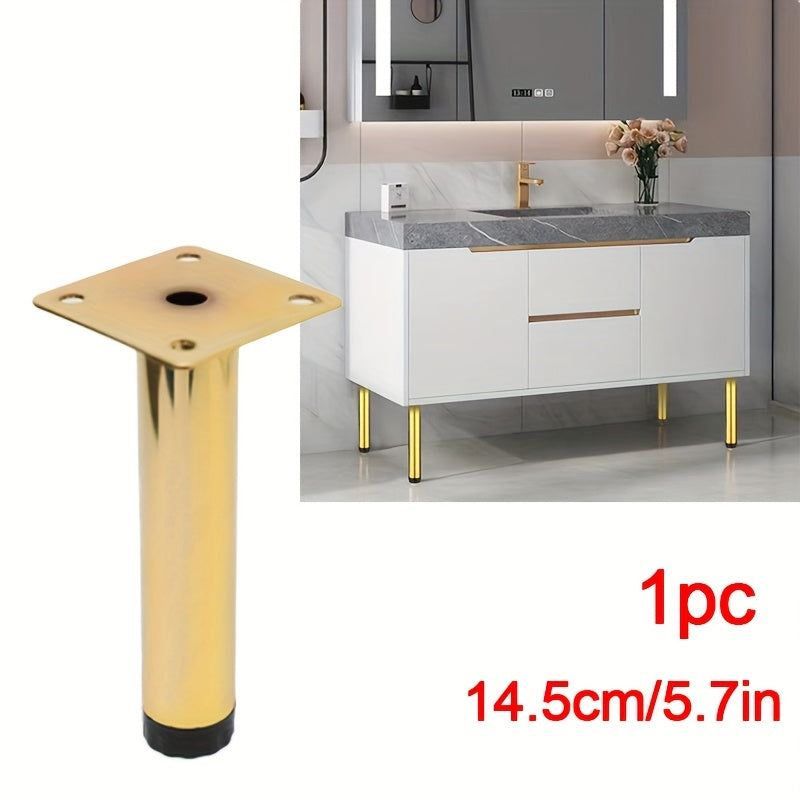 Golden adjustable steel furniture legs - 1 piece, ideal for sofas, TV stands, and coffee tables.