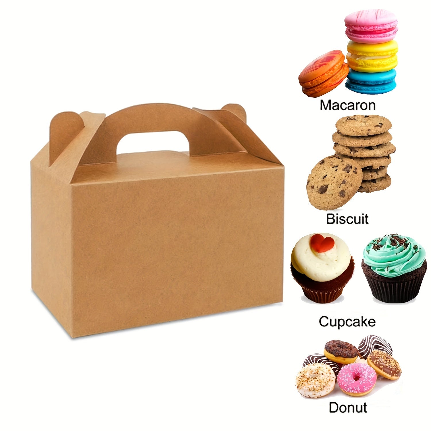 Set of 12 Kraft paper cake boxes measuring 15.24cmx8.89cmx8.89cm. Ideal for bakery items such as cakes, chocolates, cookies, pies, and other pastries. Perfect for use as birthday party favors or wedding party gifts. Can also be used as baking tools