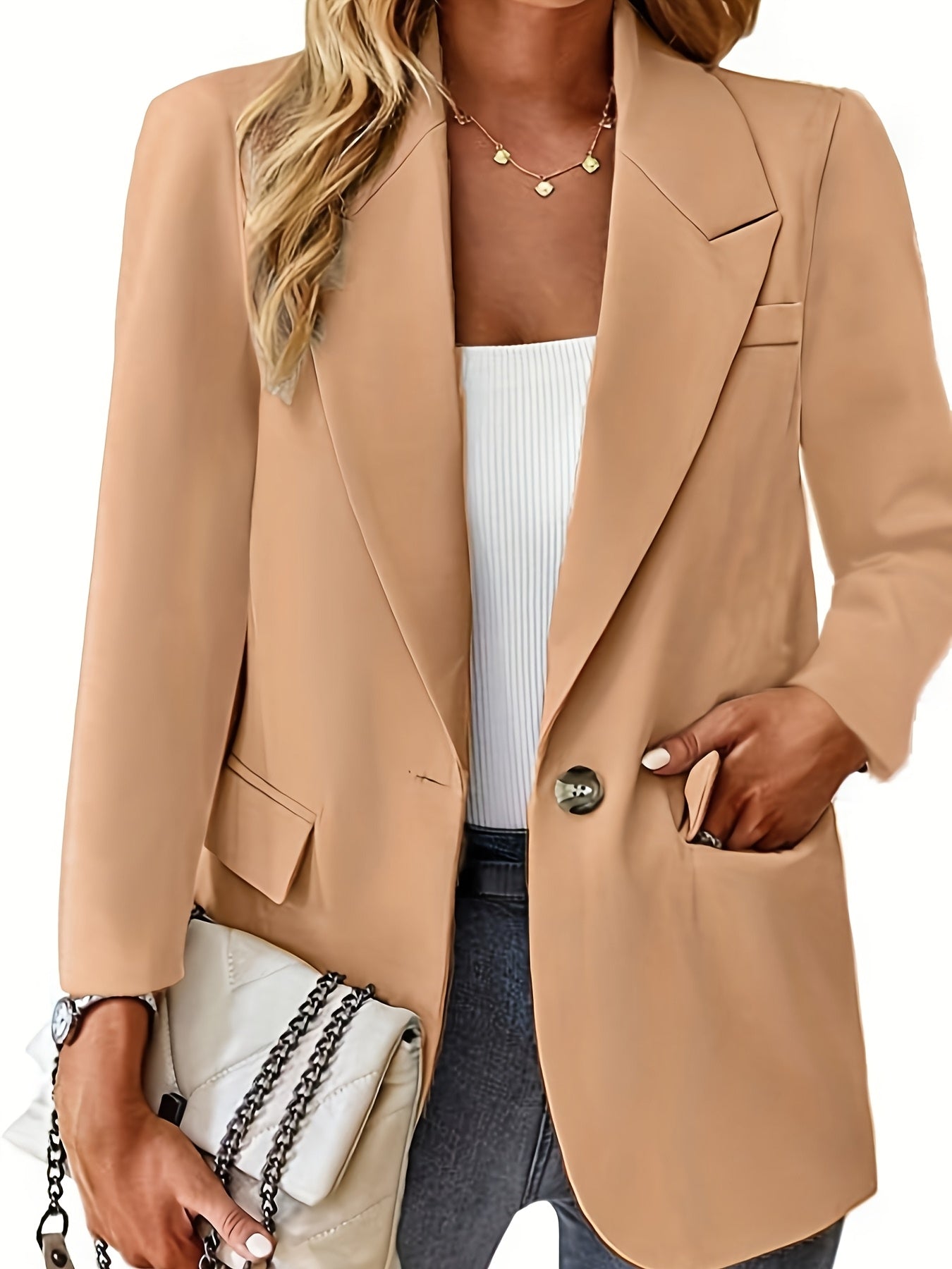 Women's Elegant Style Casual Polyester Blazer with Pockets