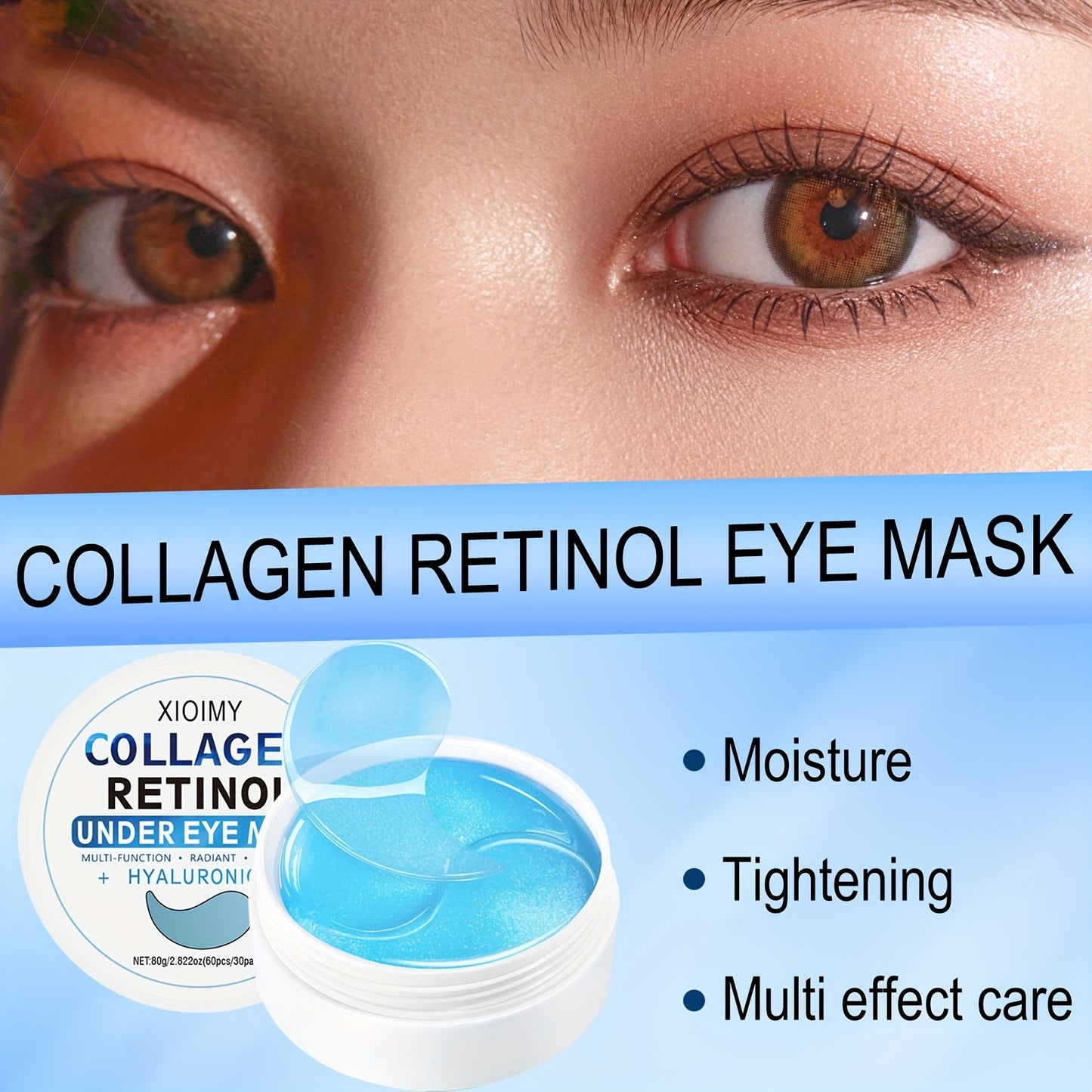 60pcs Collagen and Retinol Hydrogel Eye Mask for powerful moisturization, firming, and smoothing eye skin.