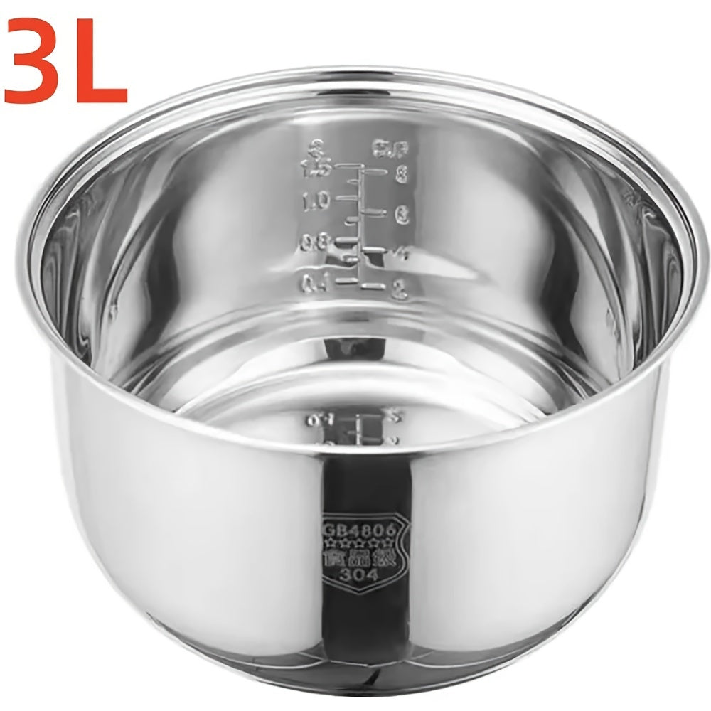 304 Stainless Steel Rice Cooker Pot Set includes a non-stick inner container liner, steamer basket and lid. Designed for use with 3L rice cookers, this set does not require electricity.