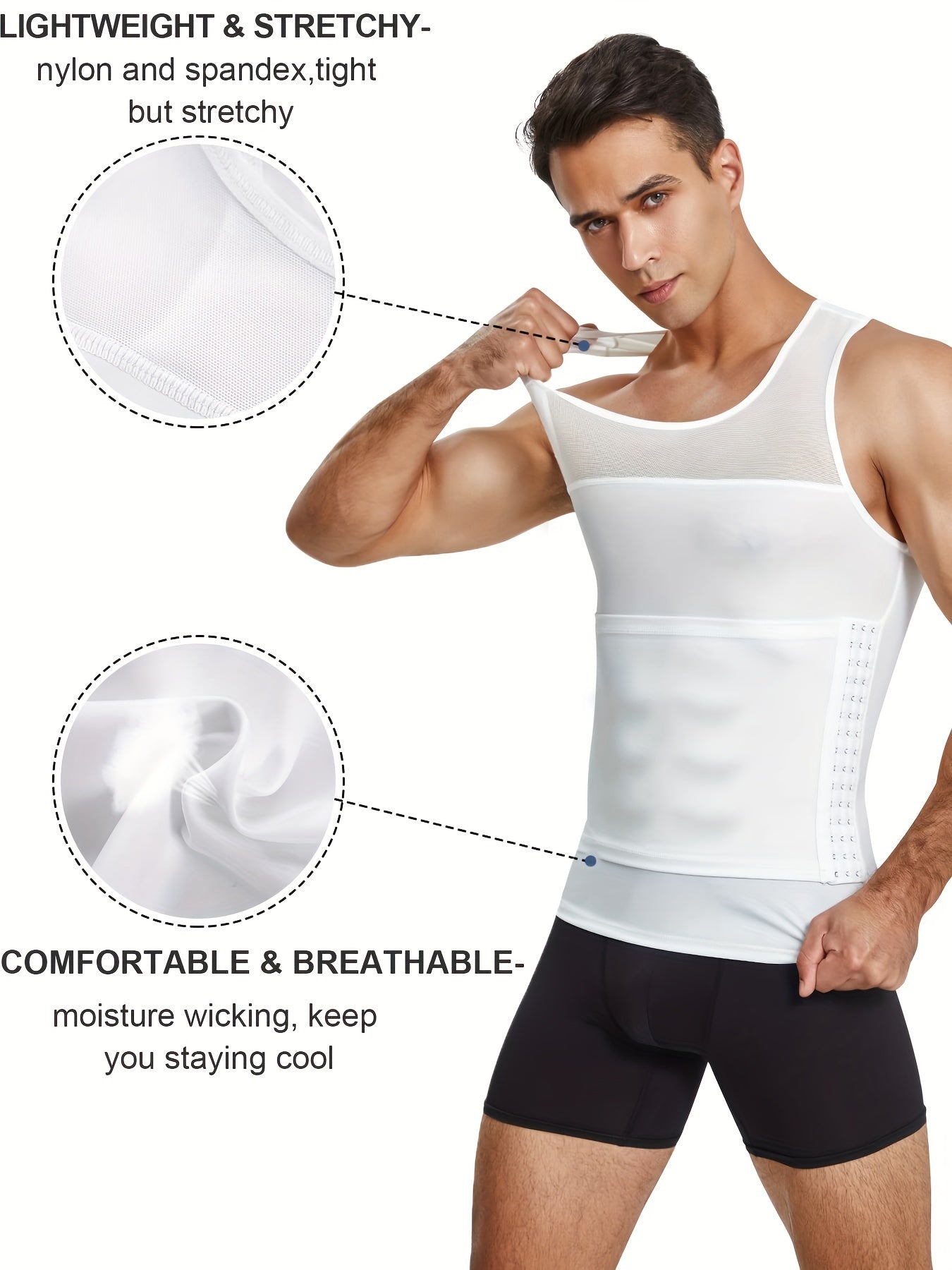 Men's body shaper tank with back support.