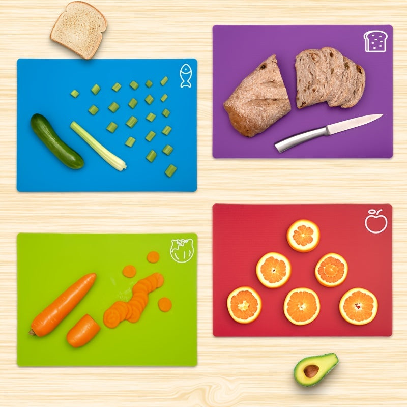 Flexible cutting boards available in sets of 4, 5, 7, or 10 pieces, perfect for use in the kitchen. Made from BPA-free plastic, these non-slip boards are ideal for cutting meat and vegetables. Great for outdoor camping and as kitchen accessories.