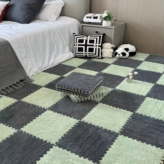 Set of 30 Braided Flannel Area Rugs, Square Mats with Low Pile, Made from 10% Polyester and 90% EVA, Machine Washable Floor Tiles for Bedroom, Living Room, Dressing Room, Study, Game Room, Tatami, Bay Window. Perfect for Home Decor with Holiday Themes.