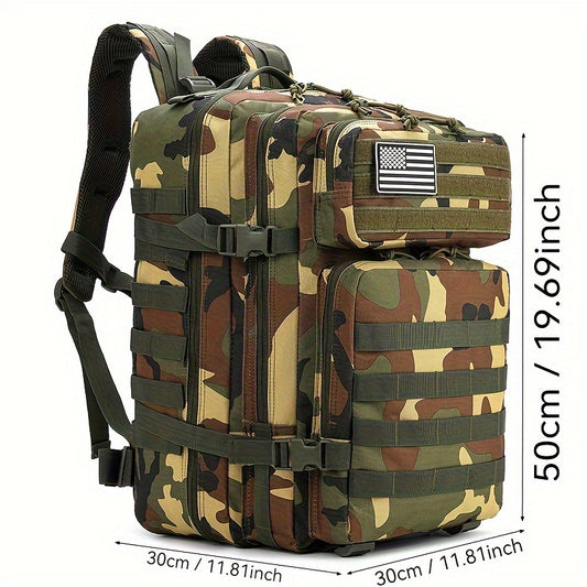 WUIING 45L Tactical Backpack in Mixed Camo is MOLLE Compatible with Water-Resistant Oxford Fabric. Zip closure for Multi-Purpose Outdoor Use for Men & Women in Hunting, Fishing, Camping