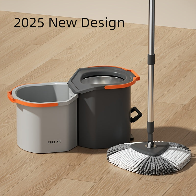 The EasyWring Microfiber Spin Mop and Bucket Set is perfect for cleaning your bedroom, bathroom, kitchen, and living room. It features a built-in cleaning solution compartment and operates manually without the need for electricity.