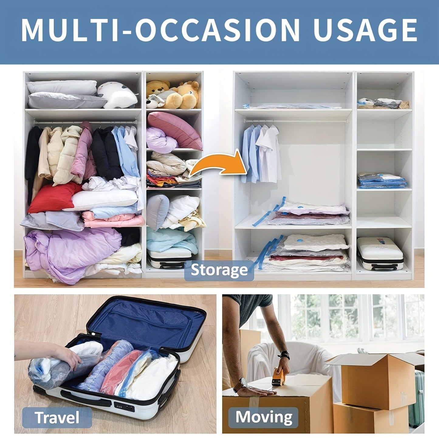 6/12/15/20 pieces of Vacuum Storage Bags, Vacuum Compression Storage Bags, Sealed Packing Containers for Clothes, Blankets, Shirts. Ideal for organizing your Dorm, Closet, Wardrobe, Bedroom, and a must-have for Travel. Save space in your household with