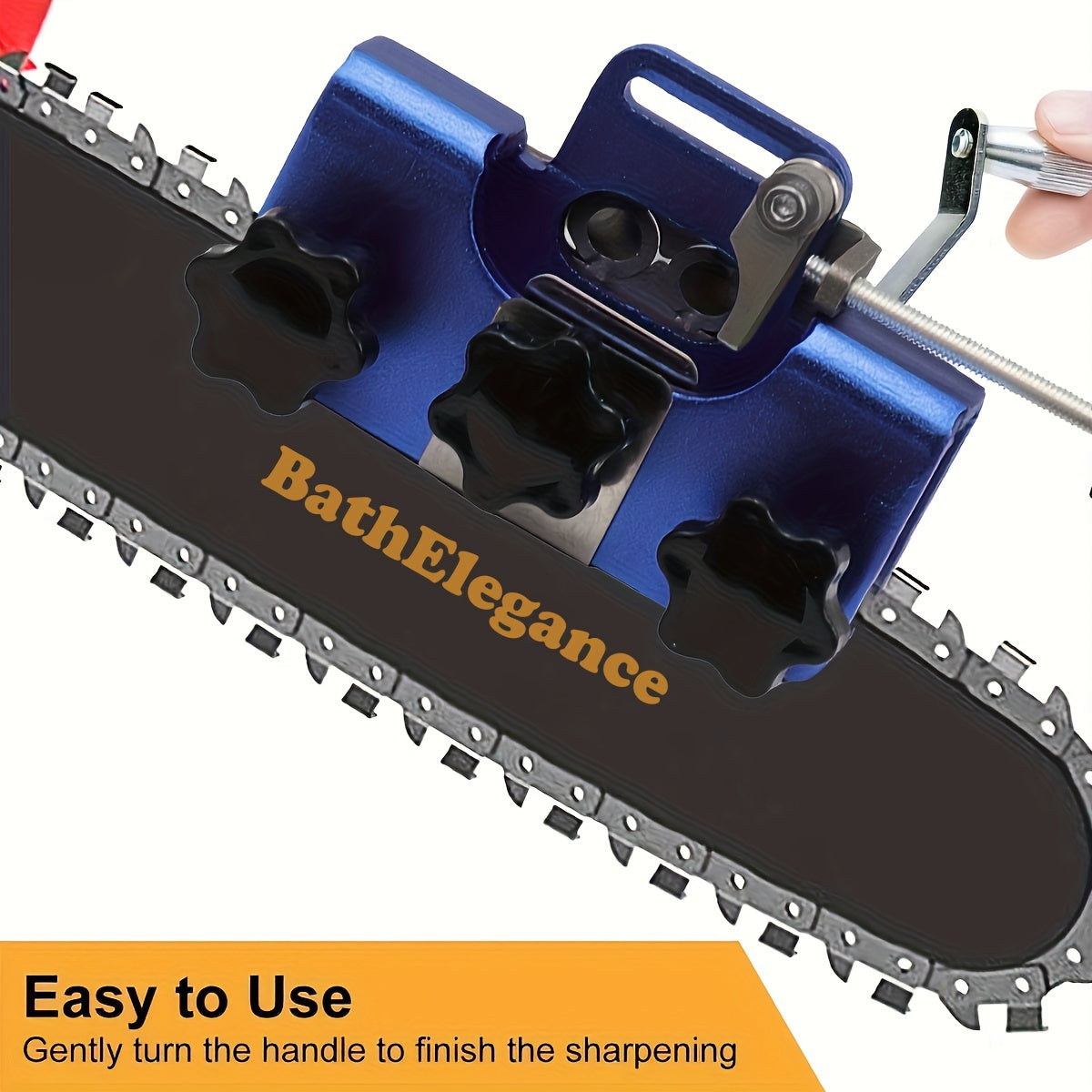 Handheld chainsaw sharpening fixture kit with 3 grinding heads and carrying bag for DIY lumberjacks.