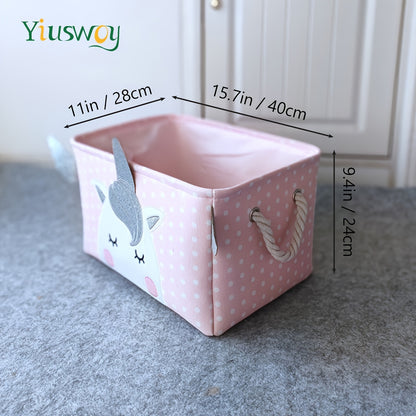 Pink Rabbit & Pony Storage Basket - Thick Fabric, Rectangular Organizer for Toys, Clothes, Books | Home Decor with Handles