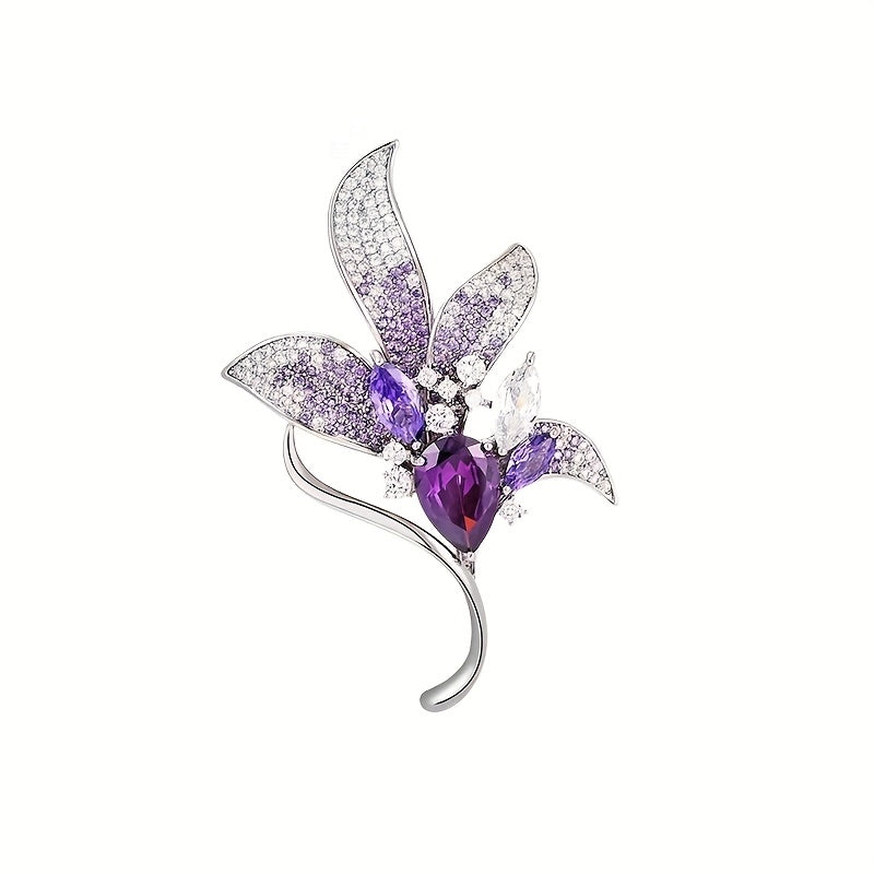 Zarif Binafsha Liliya Rhinestone Brosh Pin - Ayollar uchun O'ziga Xos Aktsent