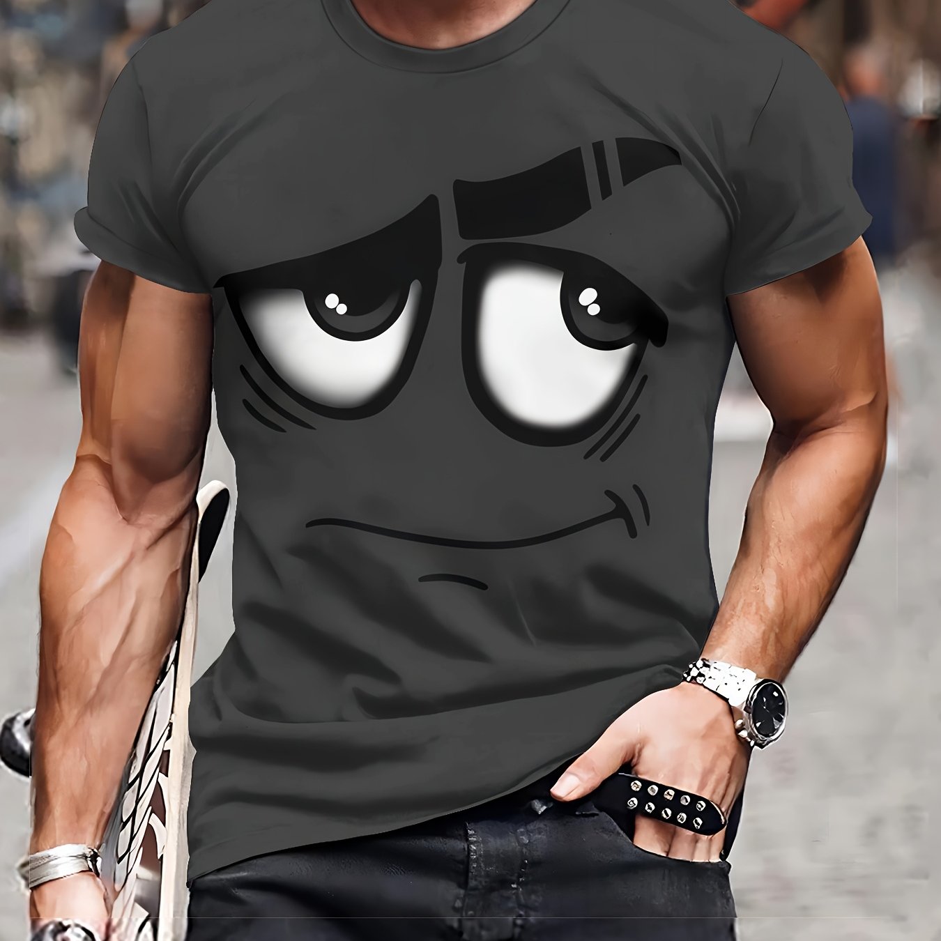 Men's machine washable novelty graphic tee with 3D design and crew neck.