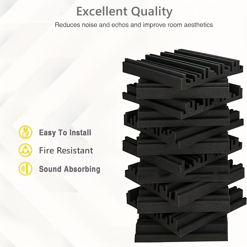 24-pack of black acoustic foam panels, fire-resistant soundproofing sponge for studio walls, measuring 2" x 10" x 10" (25x25x5cm).