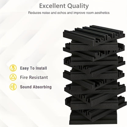 24-pack of black acoustic foam panels, fire-resistant soundproofing sponge for studio walls, measuring 2" x 10" x 10" (25x25x5cm).