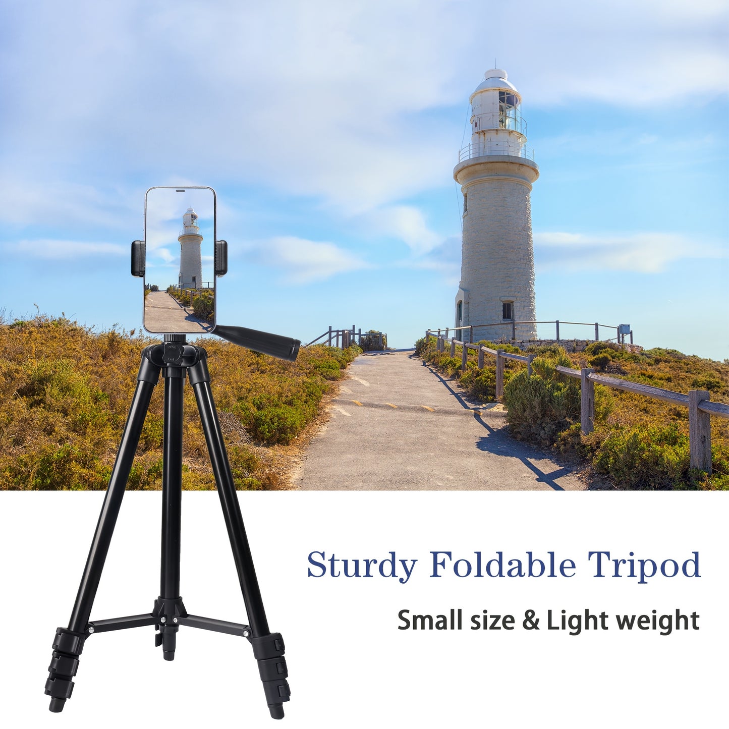 UEGOGO Aluminum Alloy Tripod with Gimbal Head, 132.08cm Lightweight, with Phone Holder, for Selfies, Video Recording, Vlogging, Live Streaming, Carry Bag