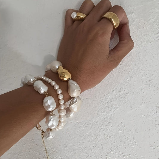 Set of 3 Statement Style Vintage Irregular Faux Pearl Beaded Bracelets - Perfect Accessories for Women's Party or Banquet