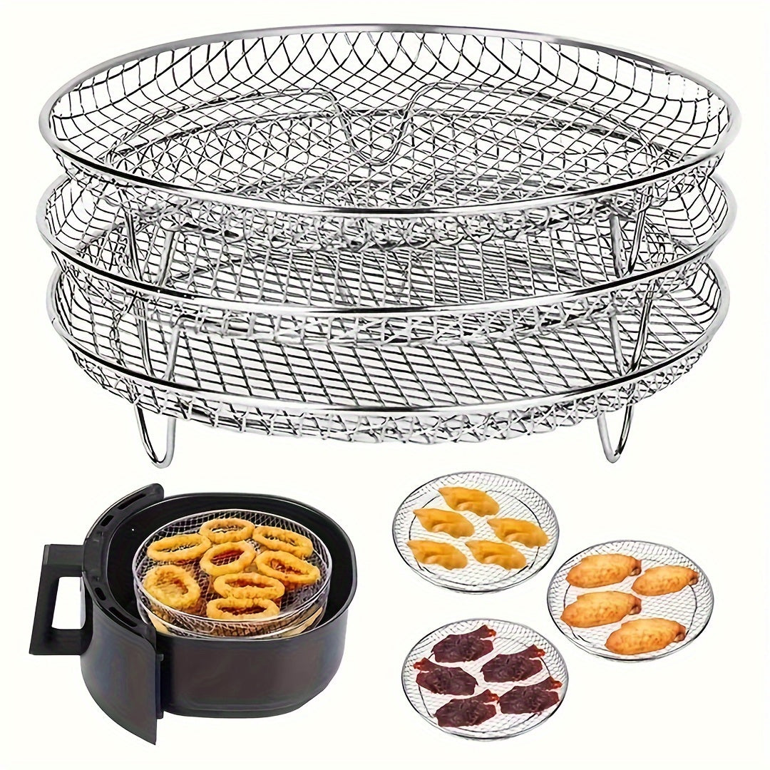 Stainless Steel Grill Air Fryer Accessory, Including 1 Set of Stackable Oil Drip Trays, Easy to Clean and Reusable, Safe for Food Handling in Both Indoor and Outdoor Kitchens.