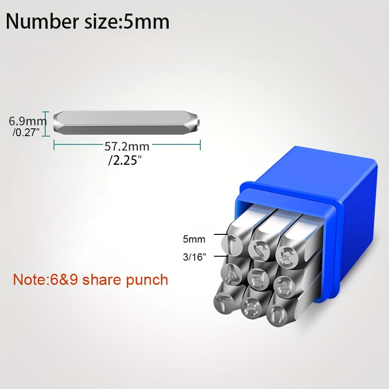 Alloy steel stamp set for imprinting on various materials such as metal, plastic, wood, and leather. Great for crafting and arts.