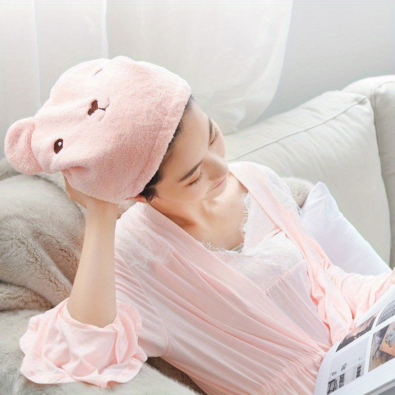 Modern cartoon bear hair towel made of thickened coral fleece, absorbent, fade resistant, lightweight quick-dry cap.