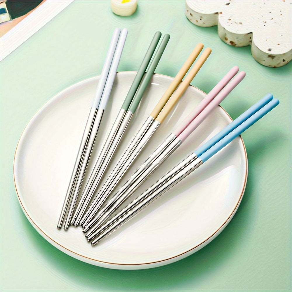 Single stainless steel chopstick set in fresh fruit and macaron colors, perfect for home, office, or outdoor use, and makes a great Father's Day gift.