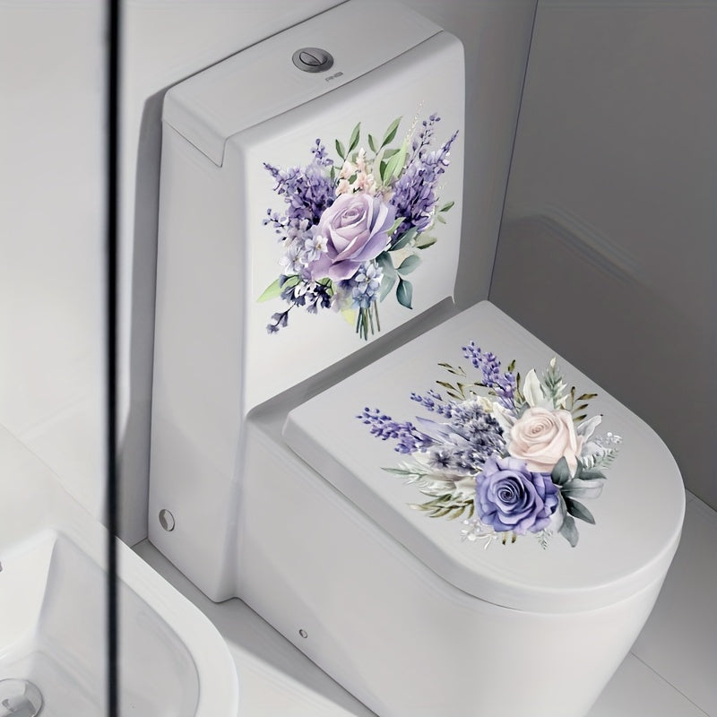 One purple flower style toilet sticker set for restroom renovation, self-adhesive and removable, perfect for home decoration.