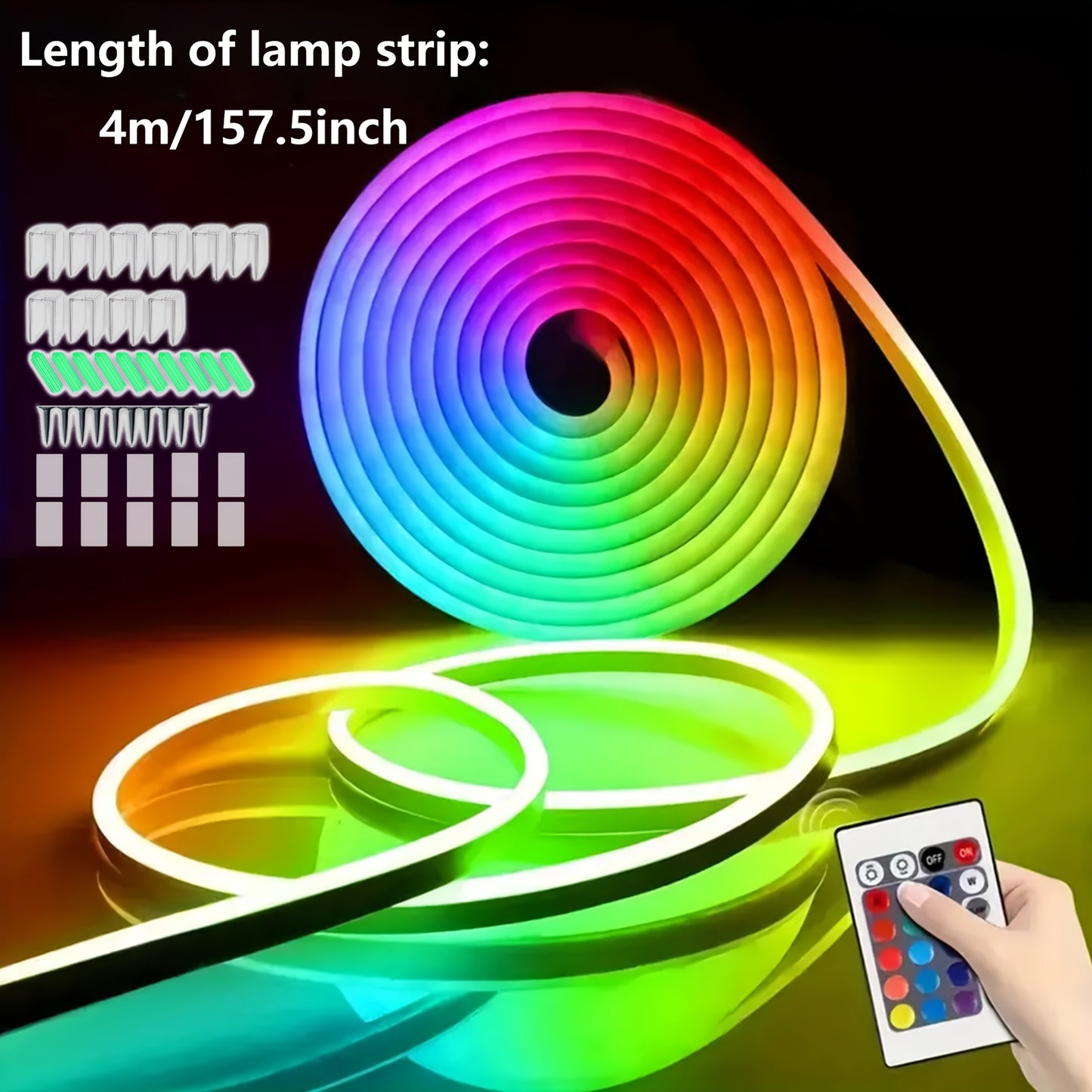 RGB Neon Light Strip with USB Interface and Remote Control, perfect for parties, holidays, and Valentine's Day. Adjustable brightness and multicolor modes. Smartphone compatible.