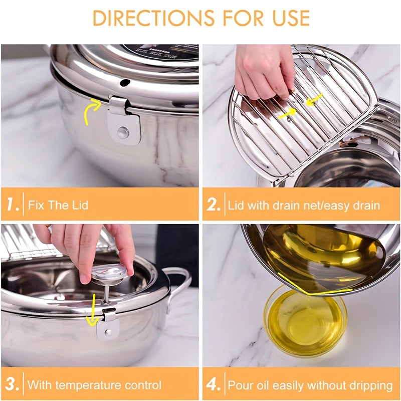 Top Pick: Stainless Steel Deep Fryer Pan with Thermometer - 7.9" Japanese Tempura Cooking Pot for French Fries, Shrimp & Chicken Wings - Compatible with Induction Cooktops, 20cm, Includes Oil Rack and Fish Basket