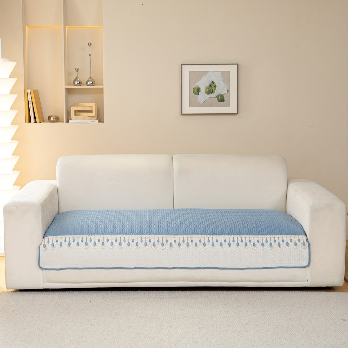 Luxurious Feather Embroidery Quilted Sofa Cover enhances and protects your couch.