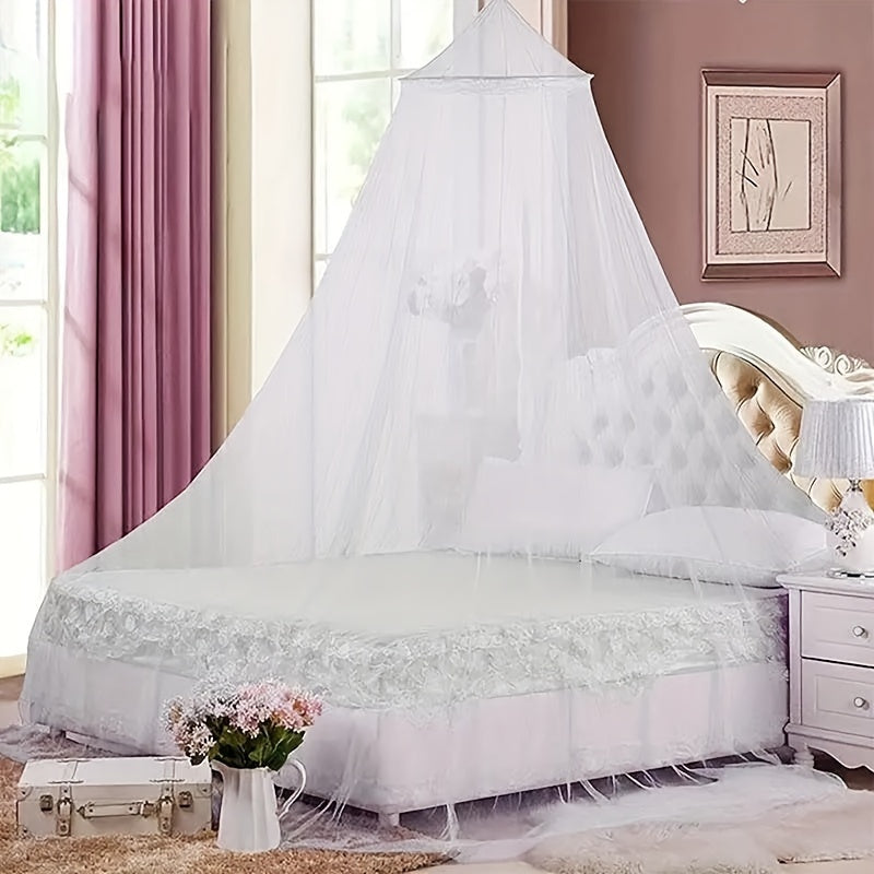 Mosquito Net with Round Dome Design, Made of 100% Polyester Canopy Drapes and Iron Wire Bracket for Easy Installation, Hand Washable Knitted Bed Cover - Suitable for Beds 1.2-1.5m in Size, Does Not Require Electricity