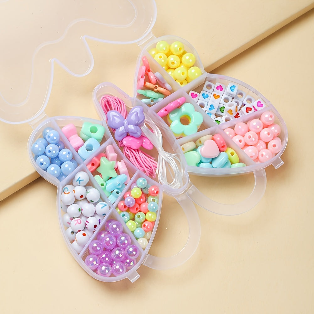 Butterfly Box containing a kit of Acrylic Heart, Star, and Flower Beads to create beautiful bracelets and necklaces as a birthday gift craft.