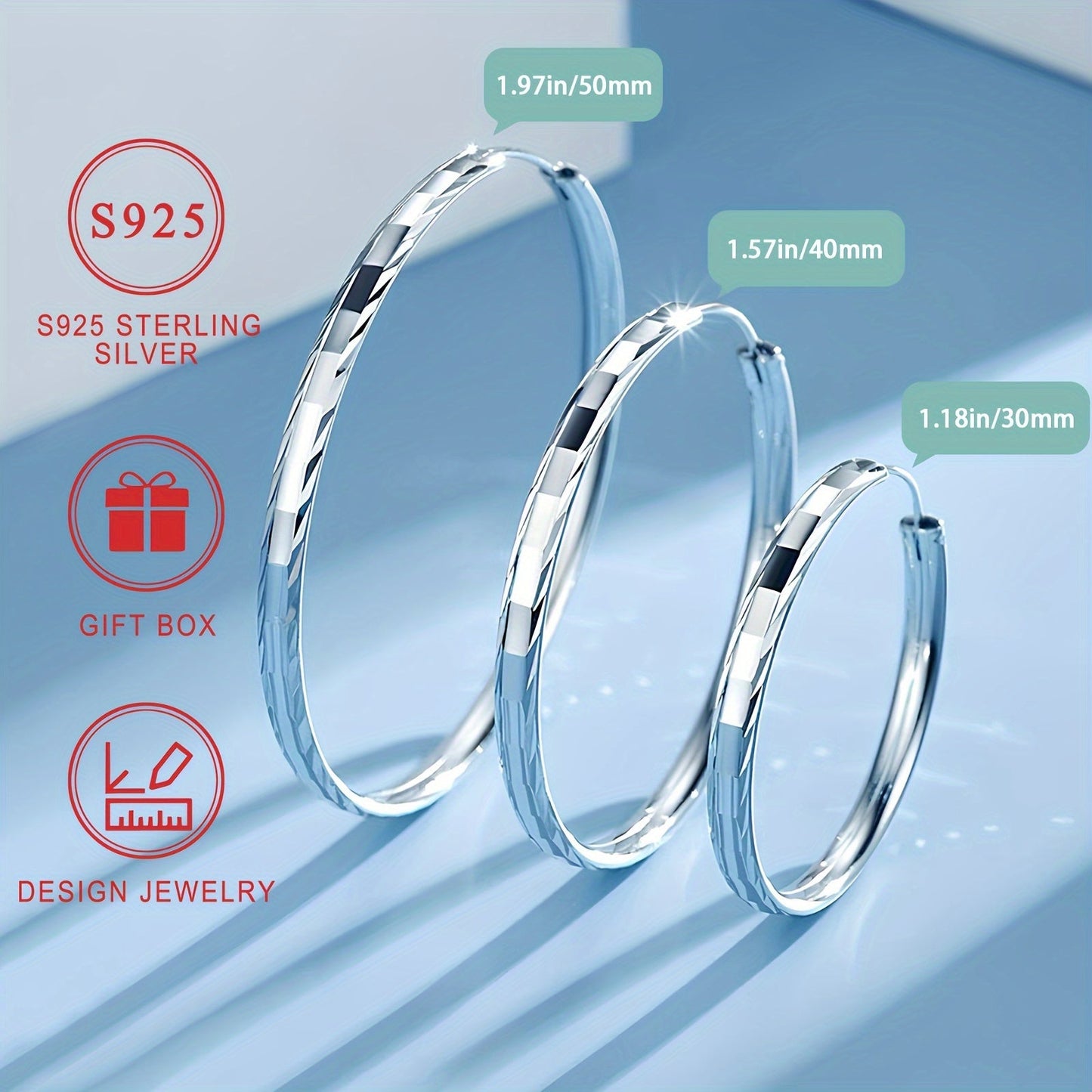 925 Sterling Silver Hypoallergenic Smooth Circle Hoop Earrings, Elegant and Sexy Style, perfect for Women, comes with a Gift Box