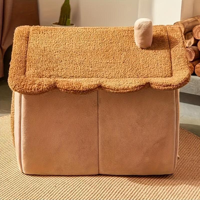 Foldable pet bed for cats and dogs, washable and comfortable for warmth.