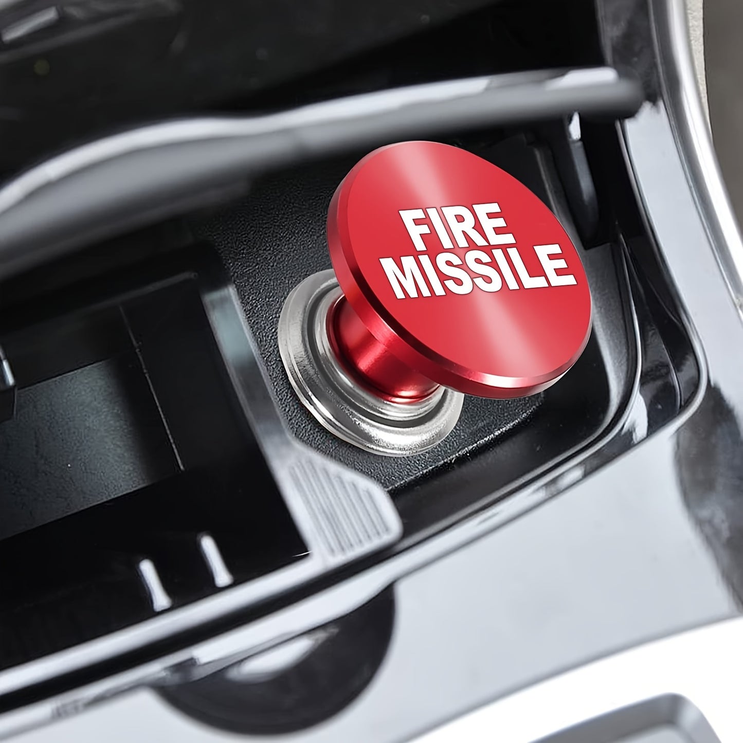 Novelty car cigarette lighter cover fits most vehicles with standard 12 volt power source for ejecting panic missile.