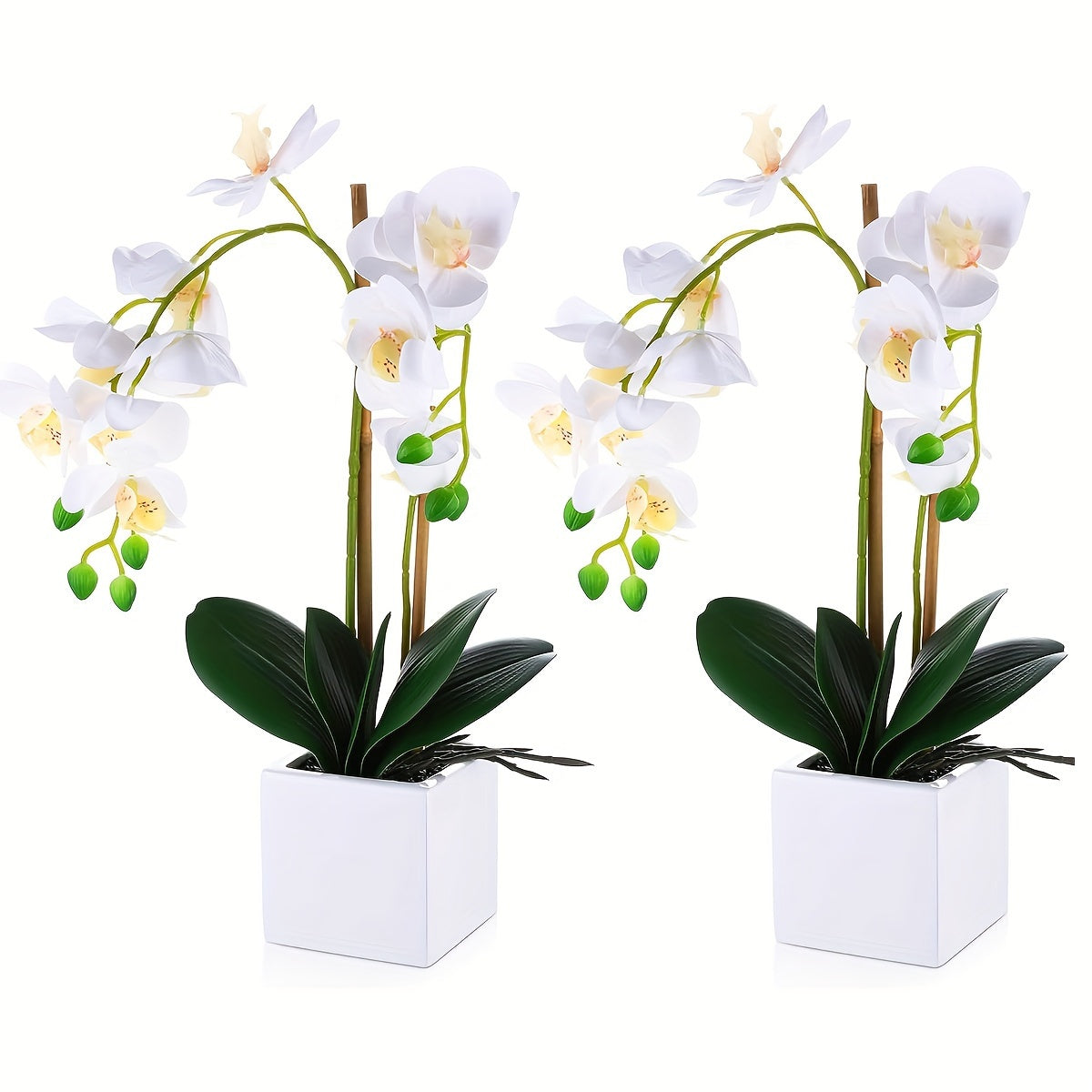 1 Elegant Artificial Orchid Plant with Ribbon Accent in White Pot - Lifelike Greenery for Home or Office Decor