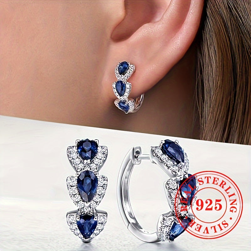 Stunning 925 Sterling Silver Hoop Earrings adorned with Cubic Zirconia, Chic Jewelry for Brides and Weddings