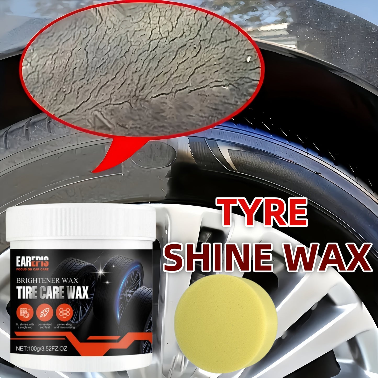 EarthCare's Tire Shine Wax comes in a convenient package with a sponge applicator. Enriched with coconut oil, this smokeless formula is perfect for enhancing the shine of plastic surfaces. Enjoy a quick restoration of a brighter shine with this product.