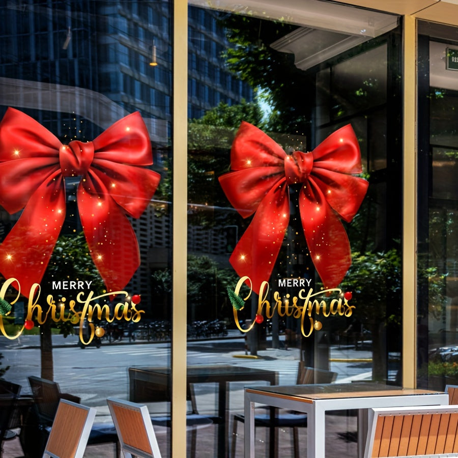 1 piece of International Style Christmas Bow Window Film featuring PVC Static Cling Decoration, 12mil Thickness. Perfect Holiday Shop Window Decals for creating a Festive Ambiance.