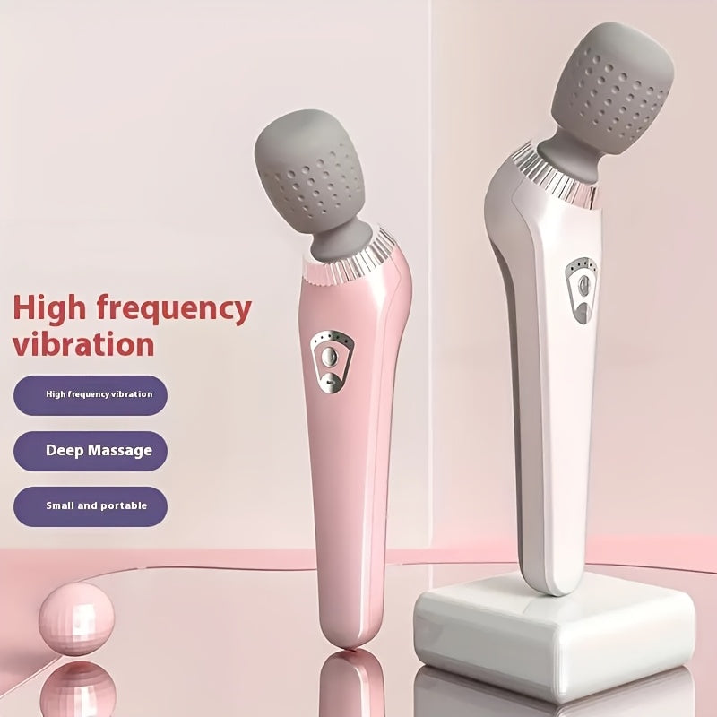 Portable handheld massager for deep tissue massage with high-frequency vibration. USB rechargeable with lightweight plastic design and 1200mAh lithium battery. Ideal for neck, back, legs