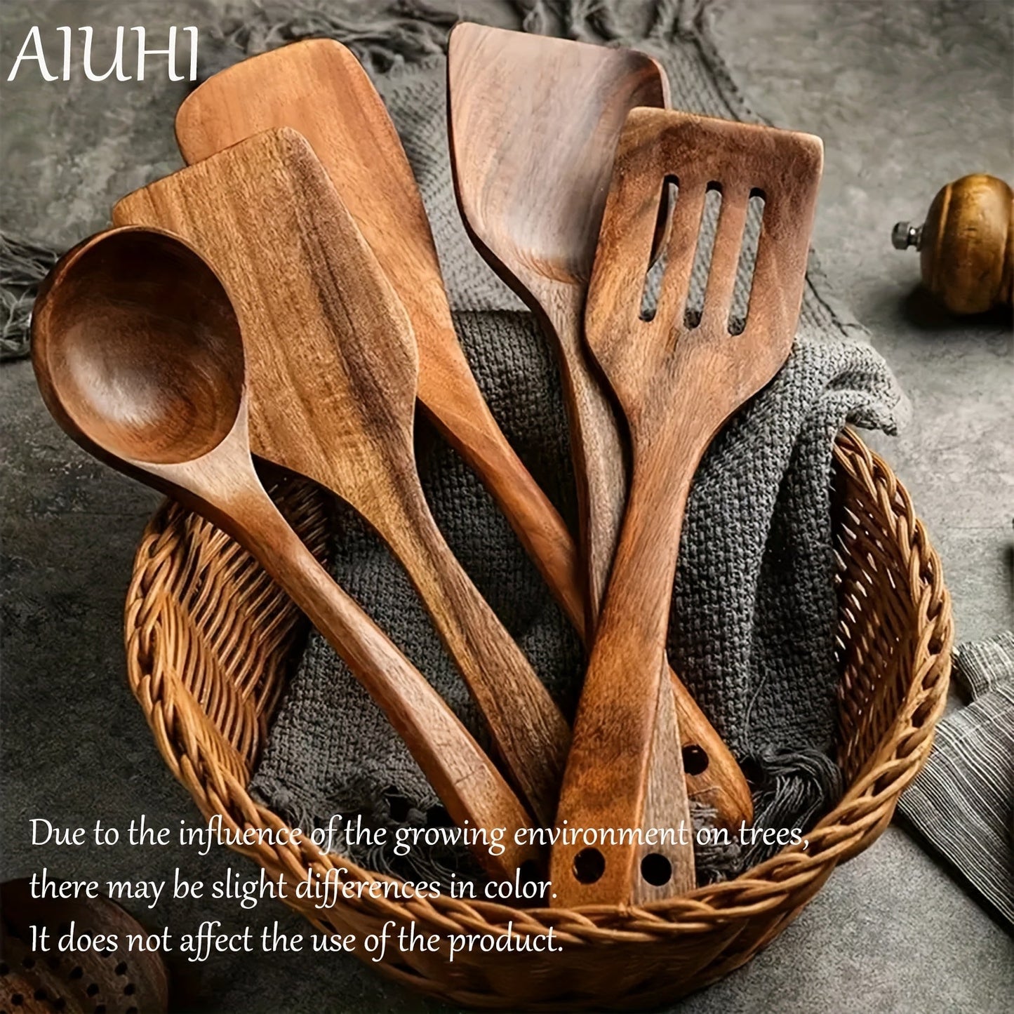 Set of 6 wooden spoons and 5 kitchen utensils for cooking in a classic wooden design. Ideal for any kitchen, this set includes a variety of essential cooking utensils.